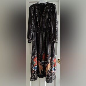 Tahari Black & Gold Long Sleeve Dress